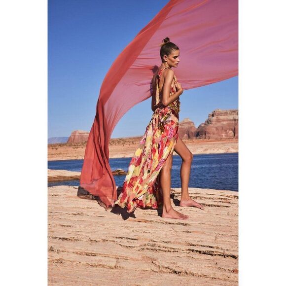 NWT Cult Gaia Whitney Gown Silk Floral Tiered Maxi Dress Size XS - Picture 13 of 13